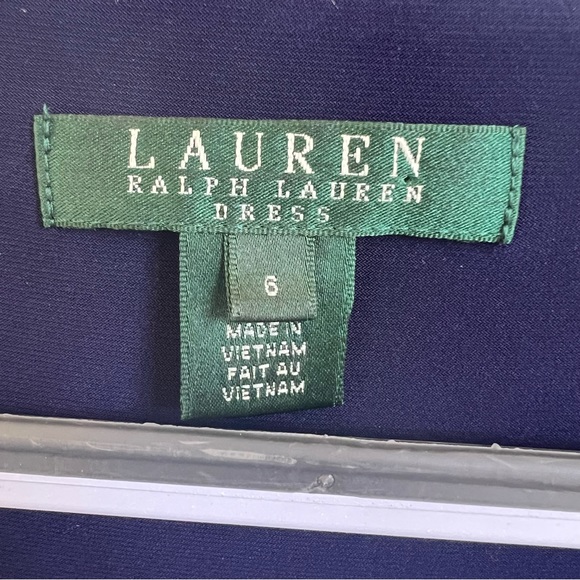 Lauren Ralph Lauren Multi Blue Ruched Waist 3/4 Sleeve Sheath Dress Size 6 - Picture 4 of 6